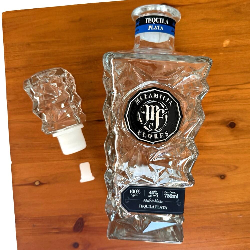 EMPTY Mi Familia Flores Tequila Plata Bottle Clear Crystal Nice For Fairy Lights - Picture 3 of 7
